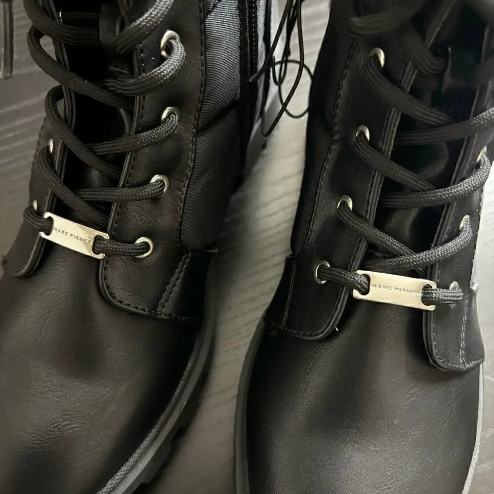 Marc Fisher Puffer Hiker Combat Laceup Quilted boots black new